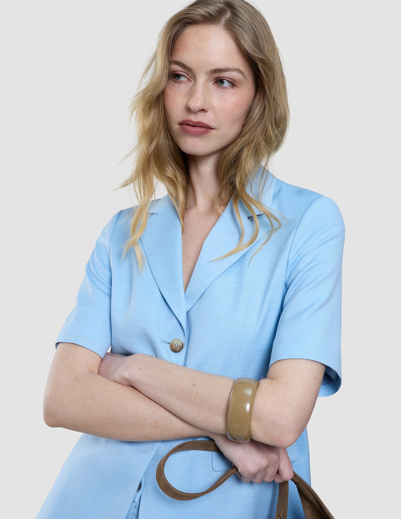 skye set blue haze short sleeved blazer shorts